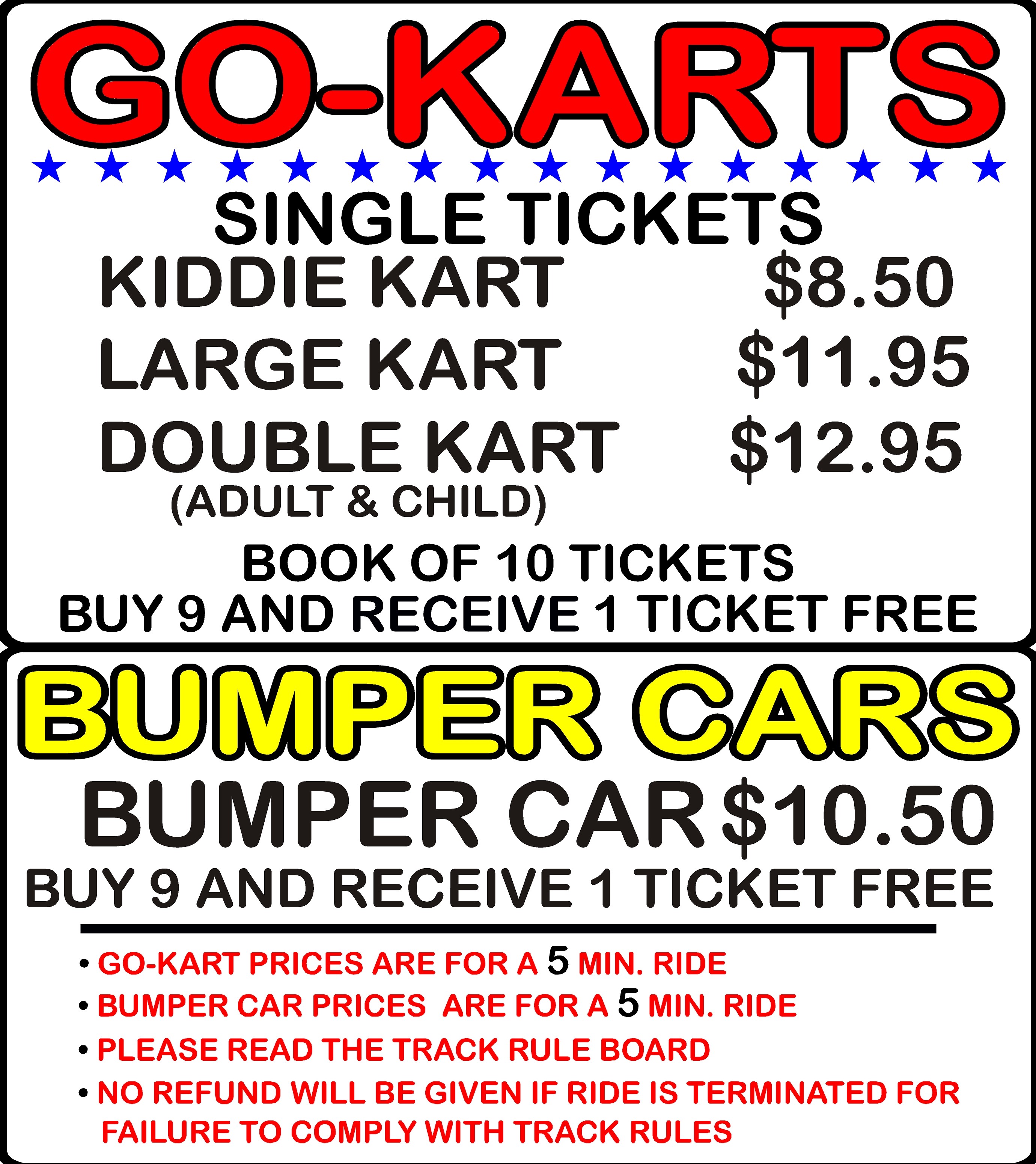 Prices for lakeside go-karts