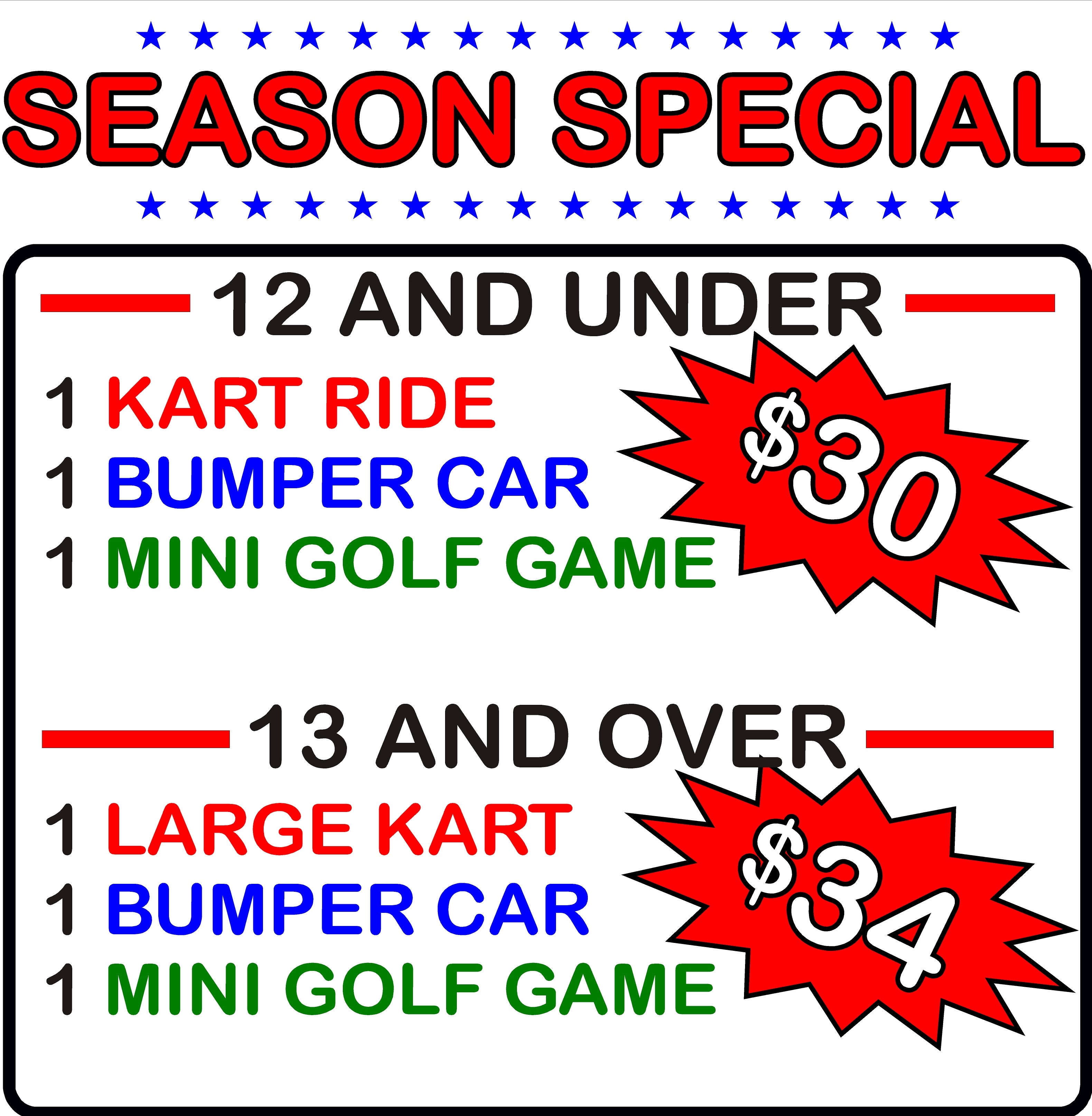 Prices for lakeside go-karts